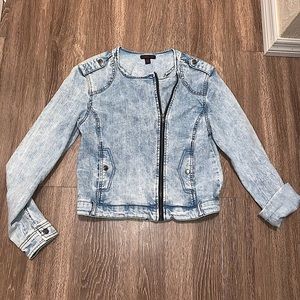 MATERIAL GIRL Retro Stone Acid Wash Zip-Up Jean Jacket
